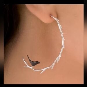 Silver Hoop Earrings with Black Accent